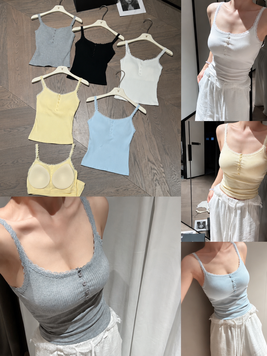 Lace Trim Ribbed Built-In Bra Cami