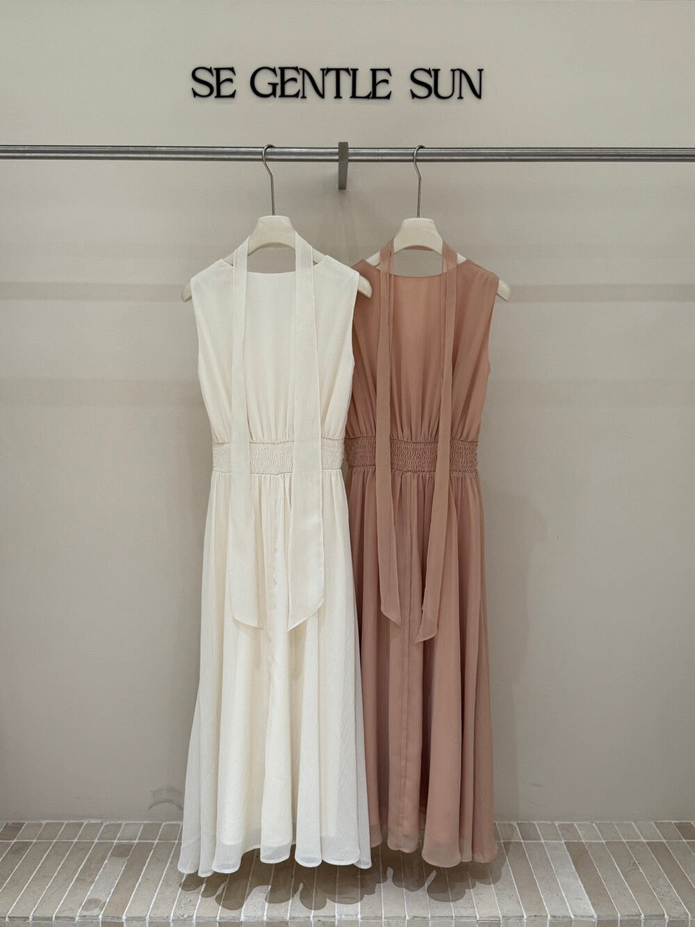 Rosé Lace Chiffon Maxi Dress
