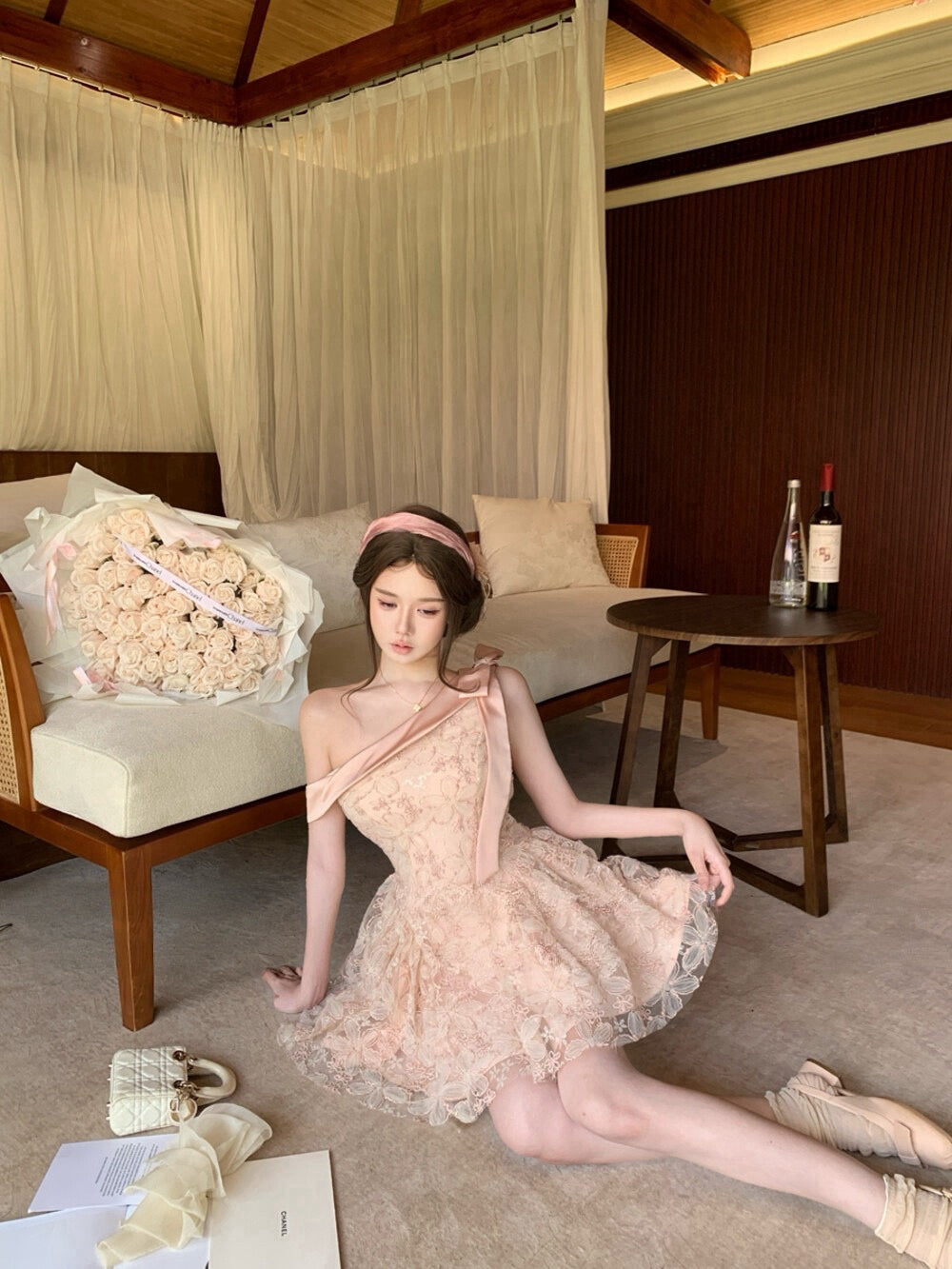 浅樱晚香玉/Rosalie Lace Mini Dress