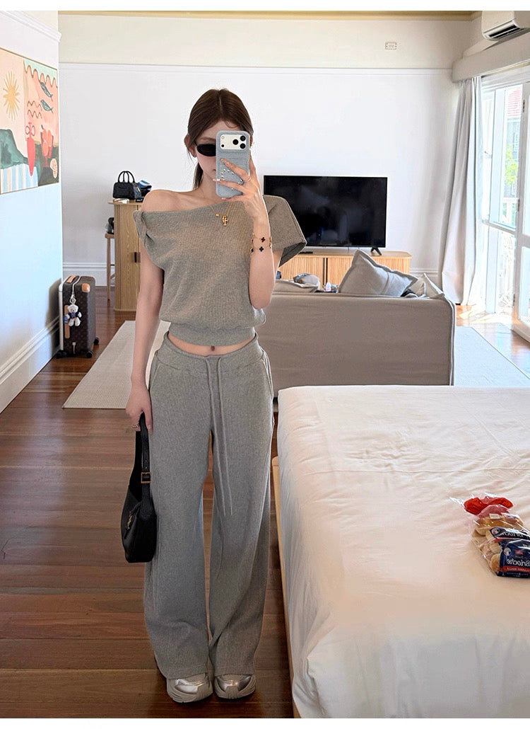 Soft Waffle Knit Off-Shoulder Top