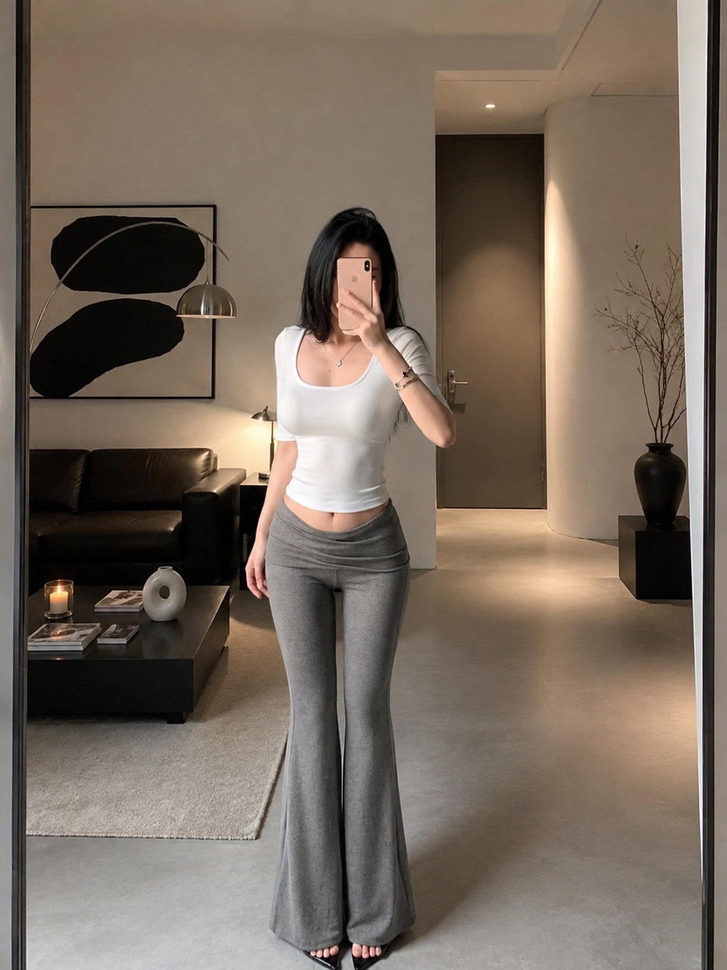 掐腰中袖/Built-In Bra Square Neck Top
