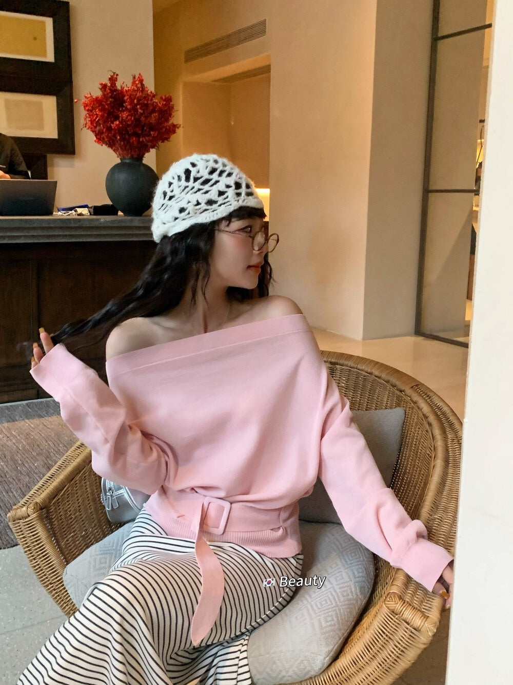 Soft Off-Shoulder Tie Knit Top