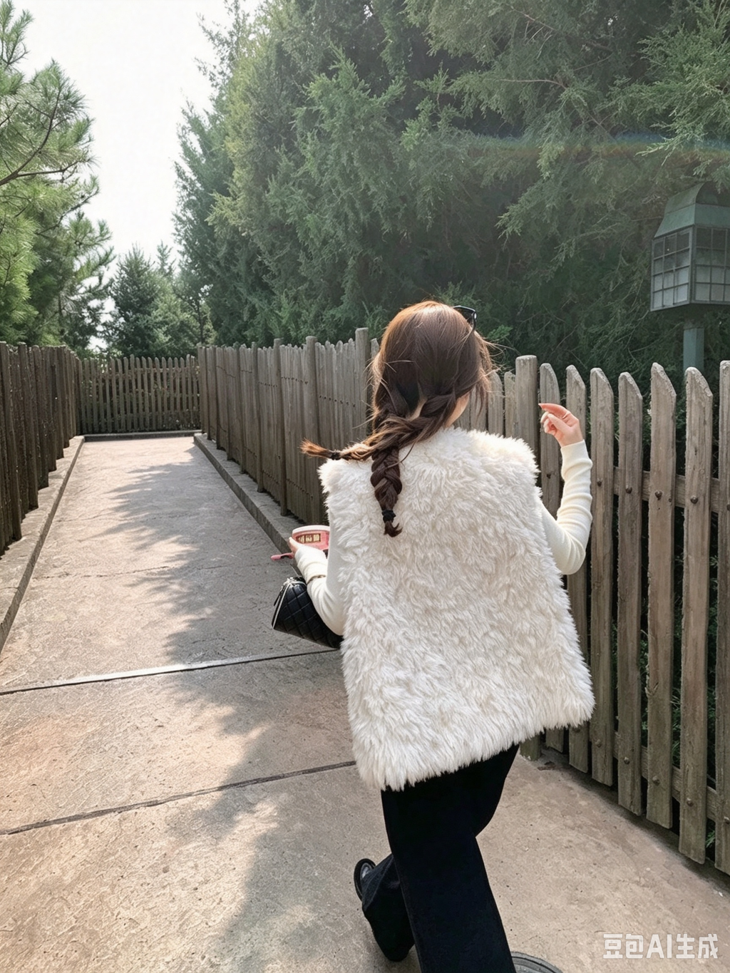 Vanilla Cloud Faux Fur Vest - styled view