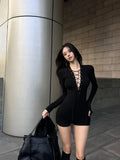 Noir Lace-Up Knit Romper