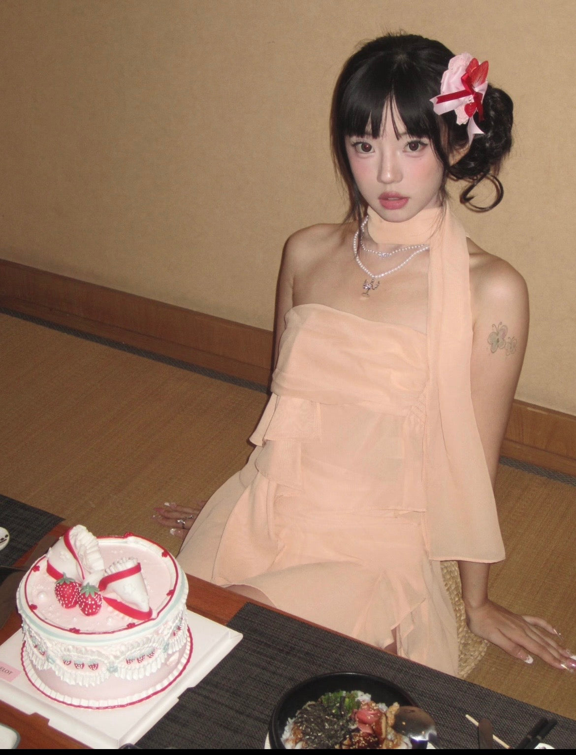 Peach Chiffon Ruffle Two-Piece Set