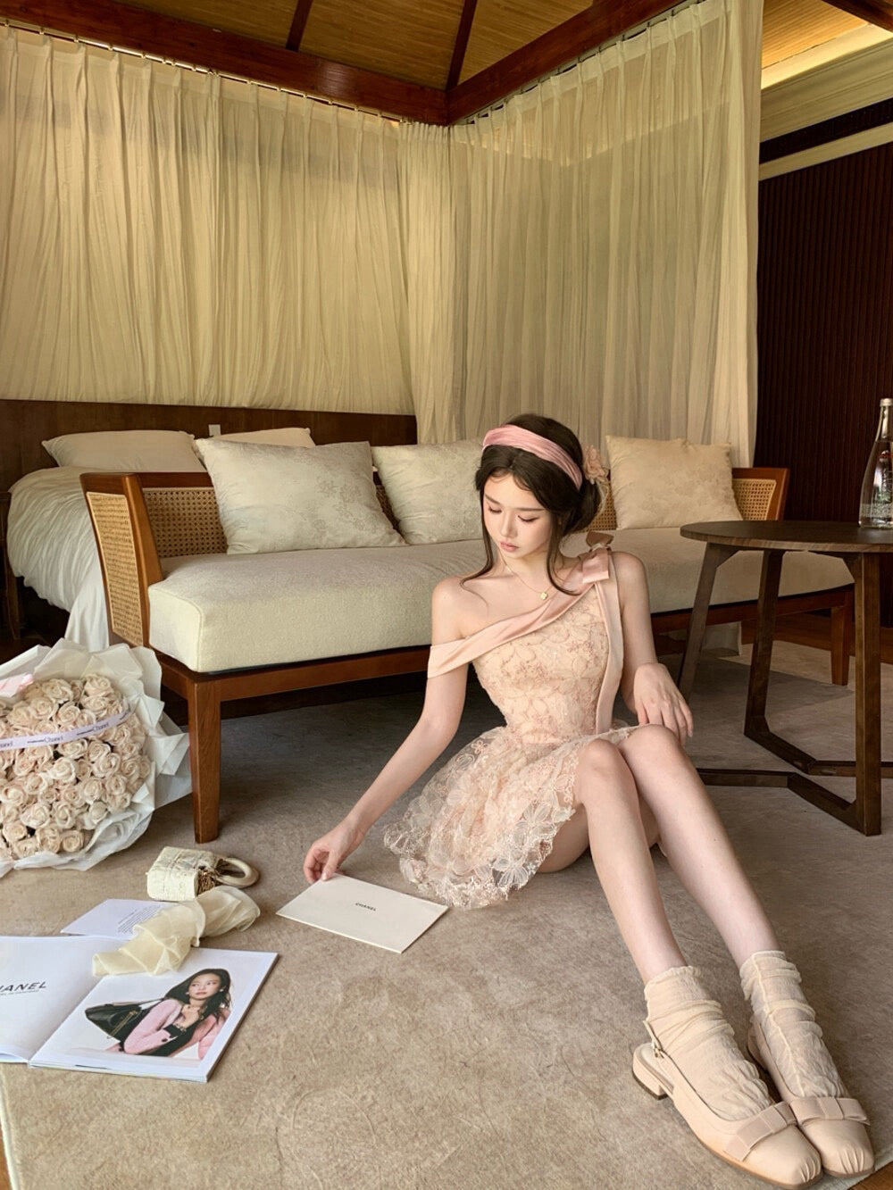 浅樱晚香玉/Rosalie Lace Mini Dress