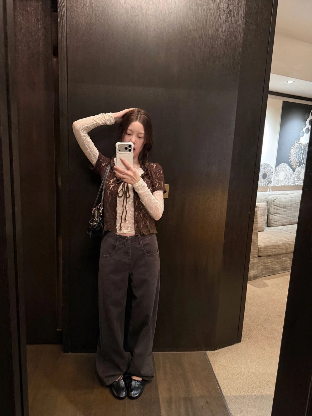 Mocha Muse Lace Layering Top Set - styled view