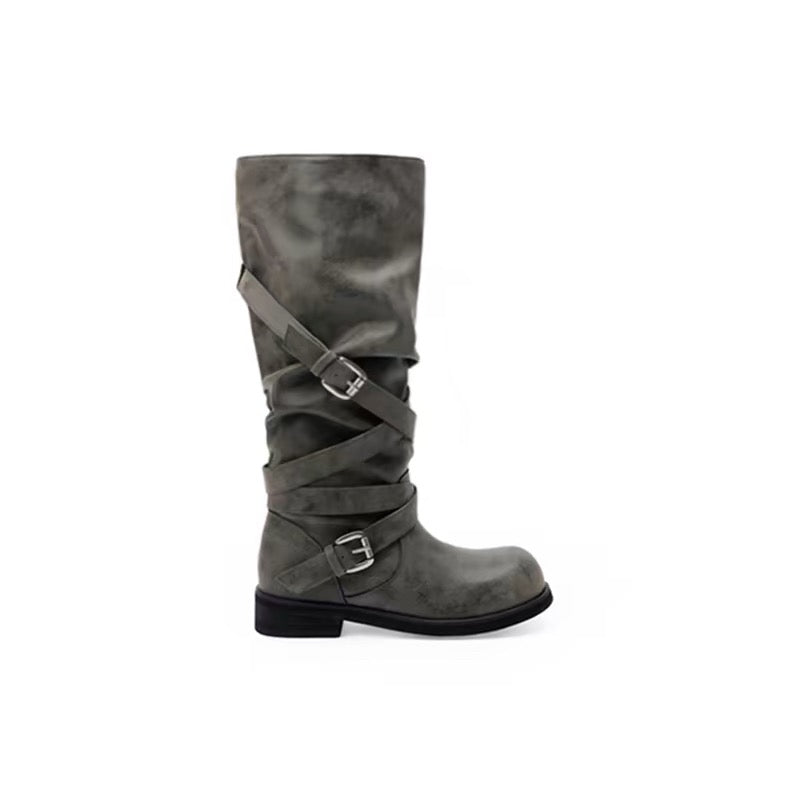 Rodeo Slouch Buckle Boots - styled view