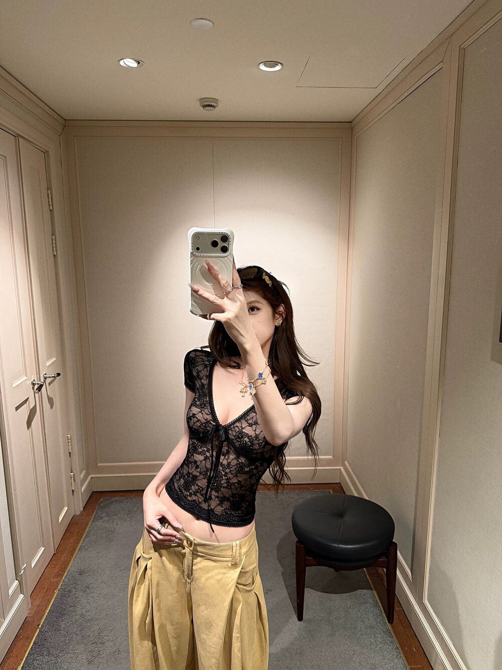 Romantic Lace Tie Front Top