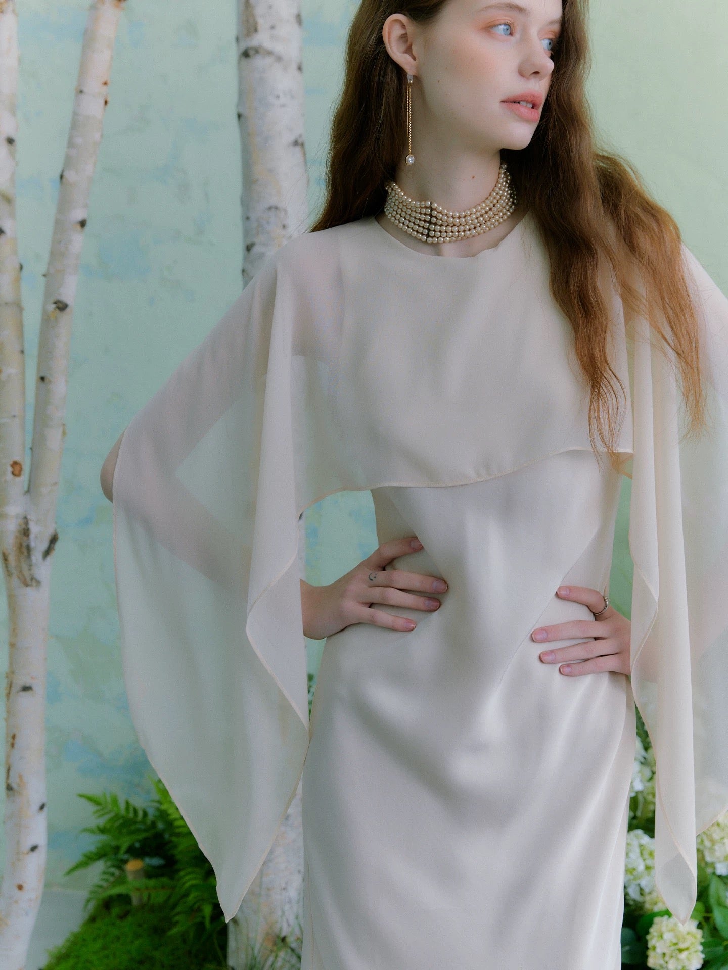 Fluid Drape Cape Maxi Dress
