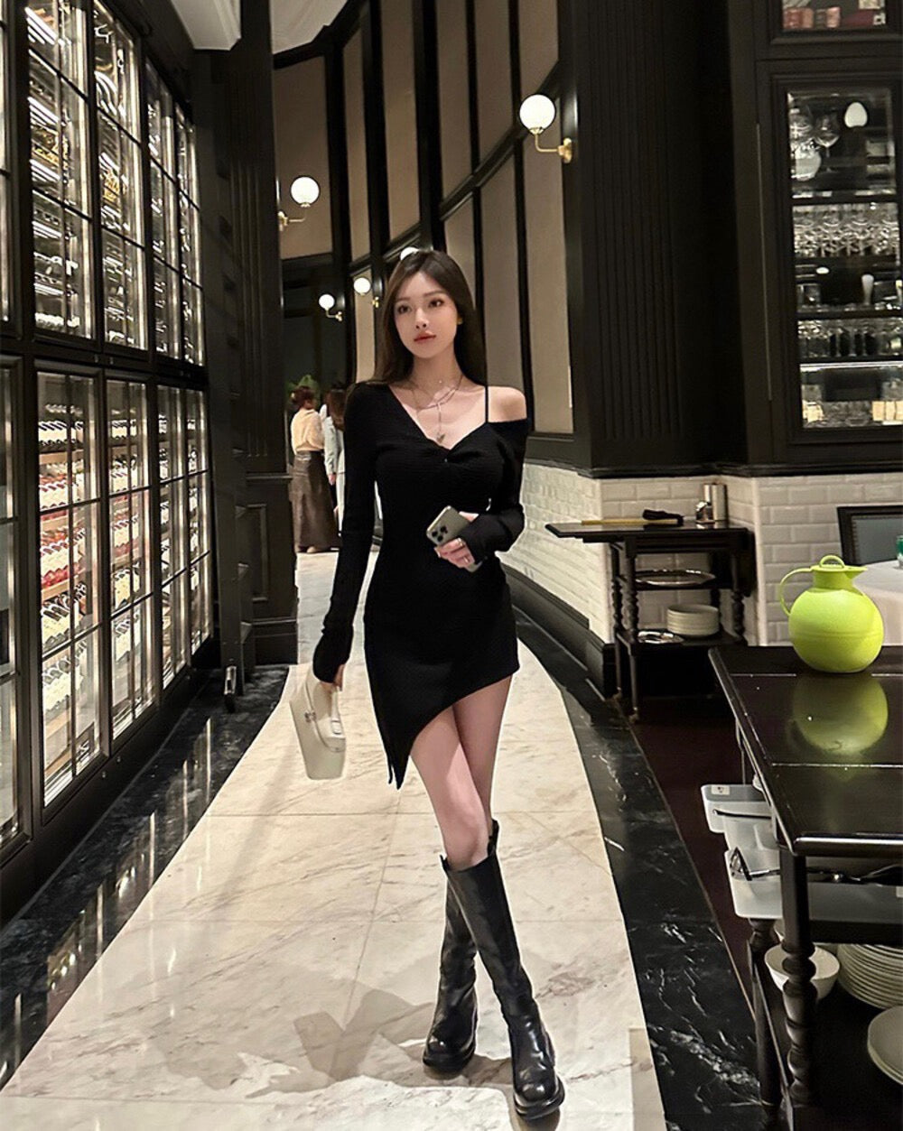 Noir Off-Shoulder Asymmetrical Mini Dress