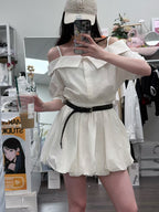 Soft Off-Shoulder Puff Mini Dress