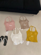 Soft Girl Halter Tank Top with Built-In Bra - back view