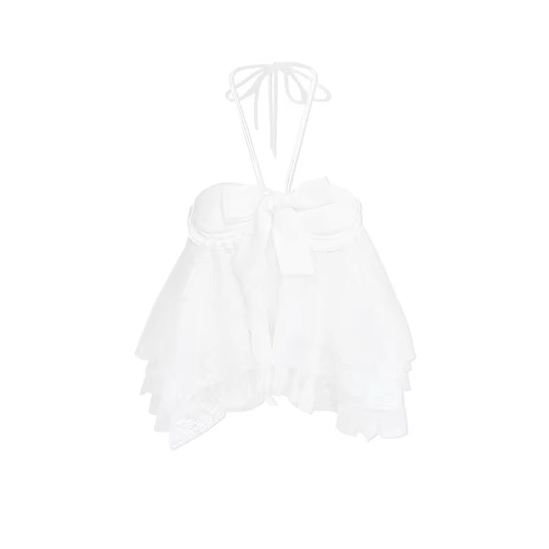 蜇光古匣/Lace Layer Ribbon Halter Top