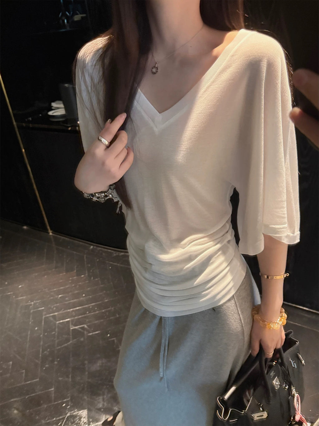Draped V-Neck Lounge Top