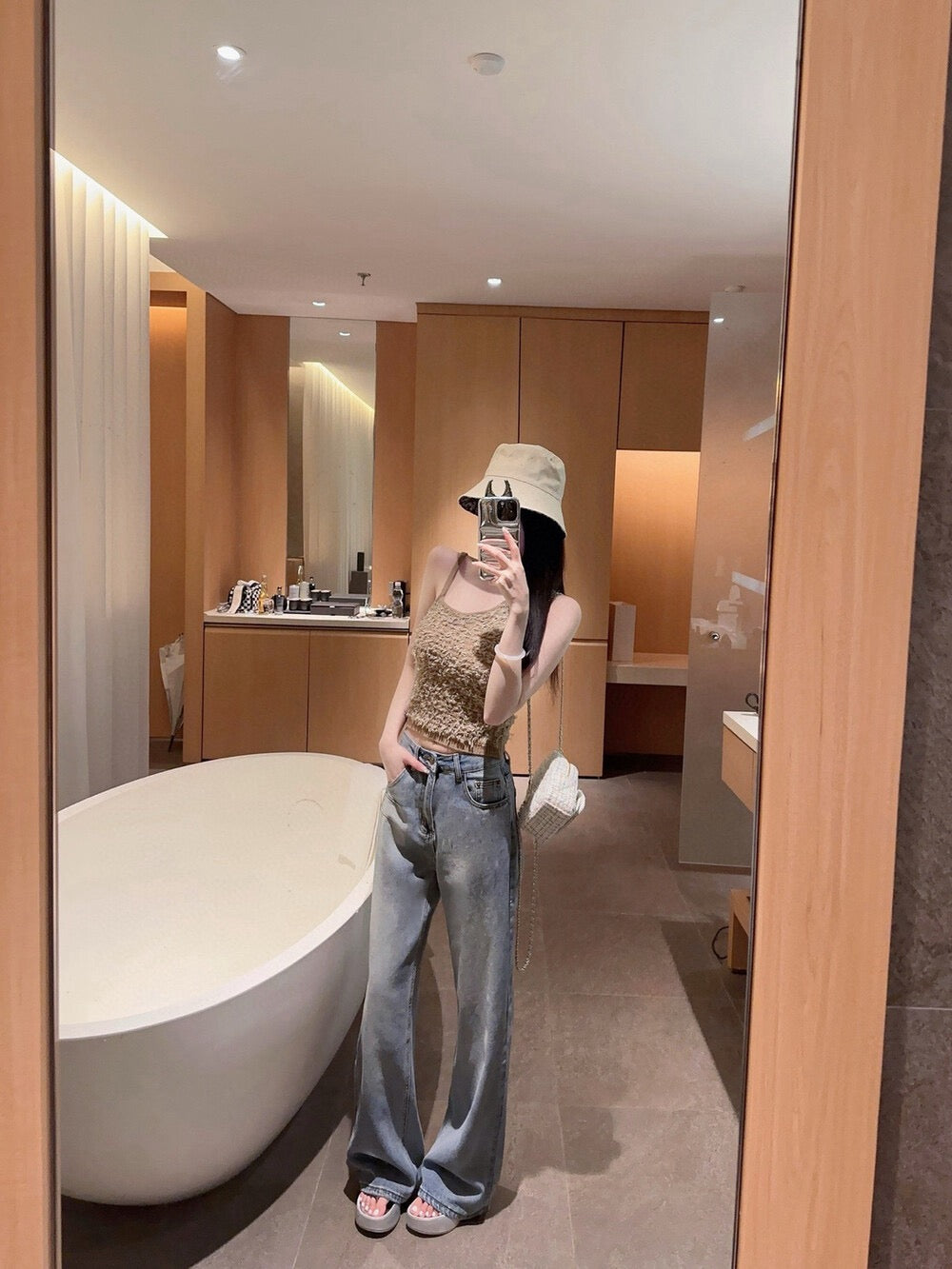 Washed Light Blue Relaxed Wide-Leg Jeans
