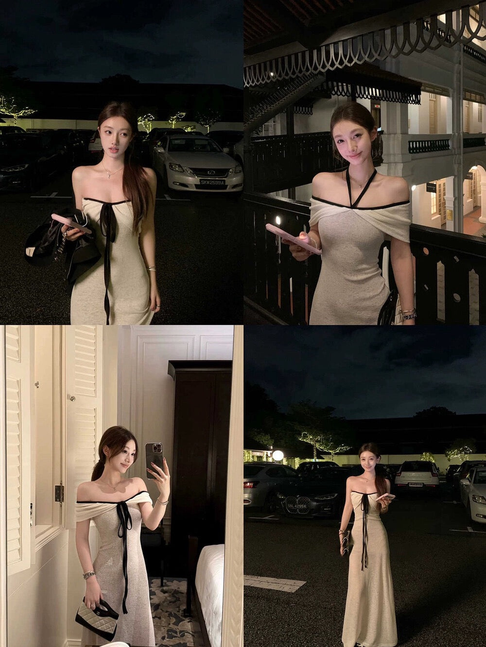 温莎之恋/Off-Shoulder Ribbon Maxi Dress