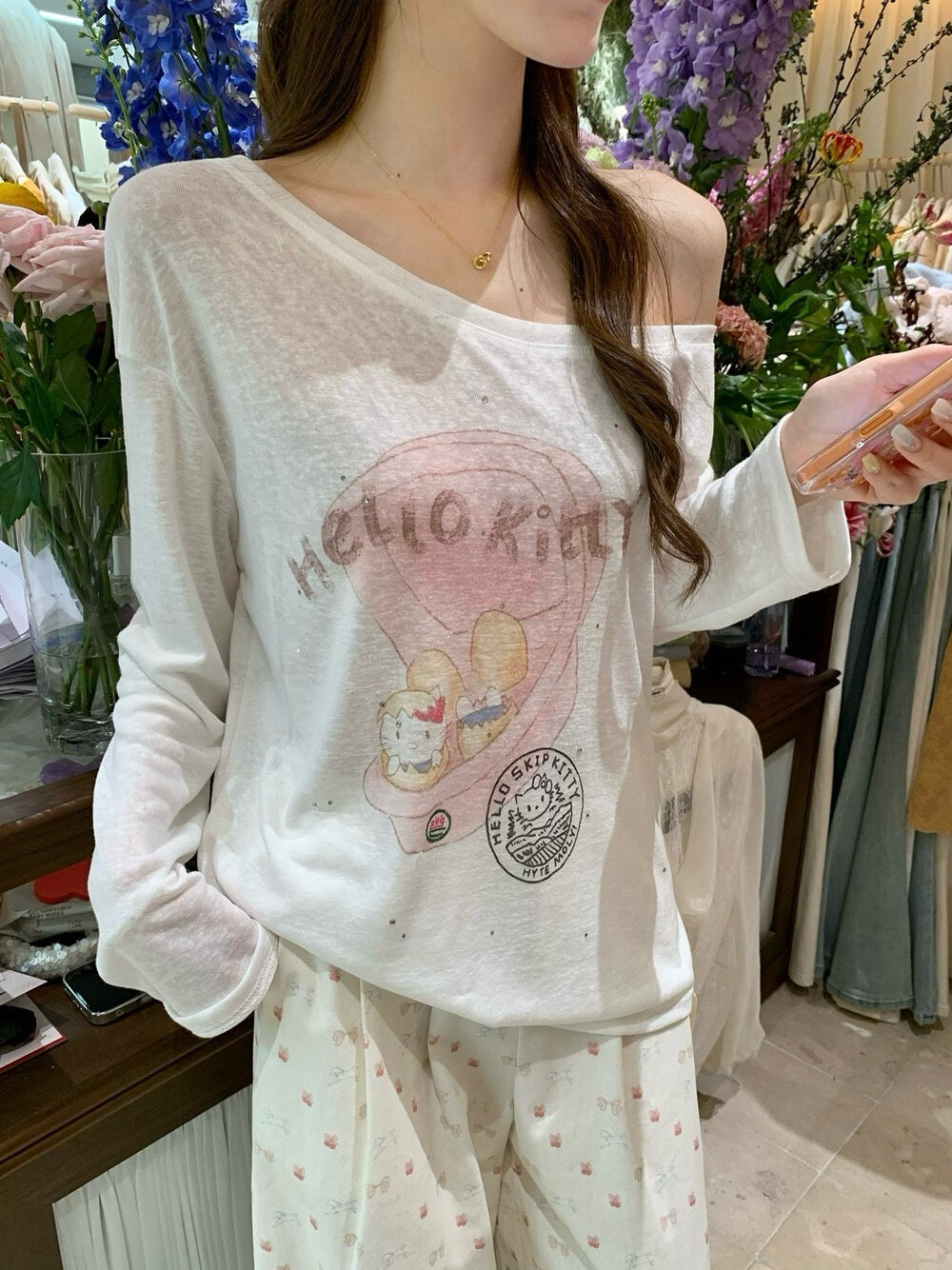 Lightweight Off-Shoulder Graphic Top