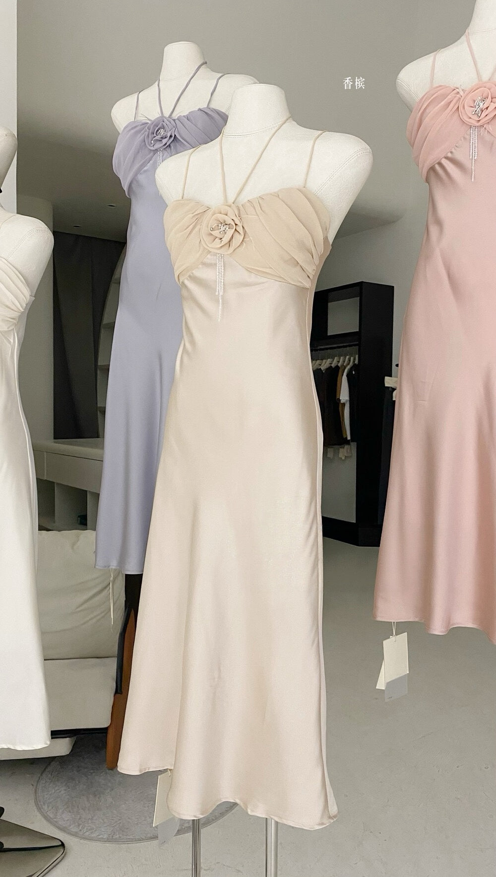 Rosette Satin Midi Dress