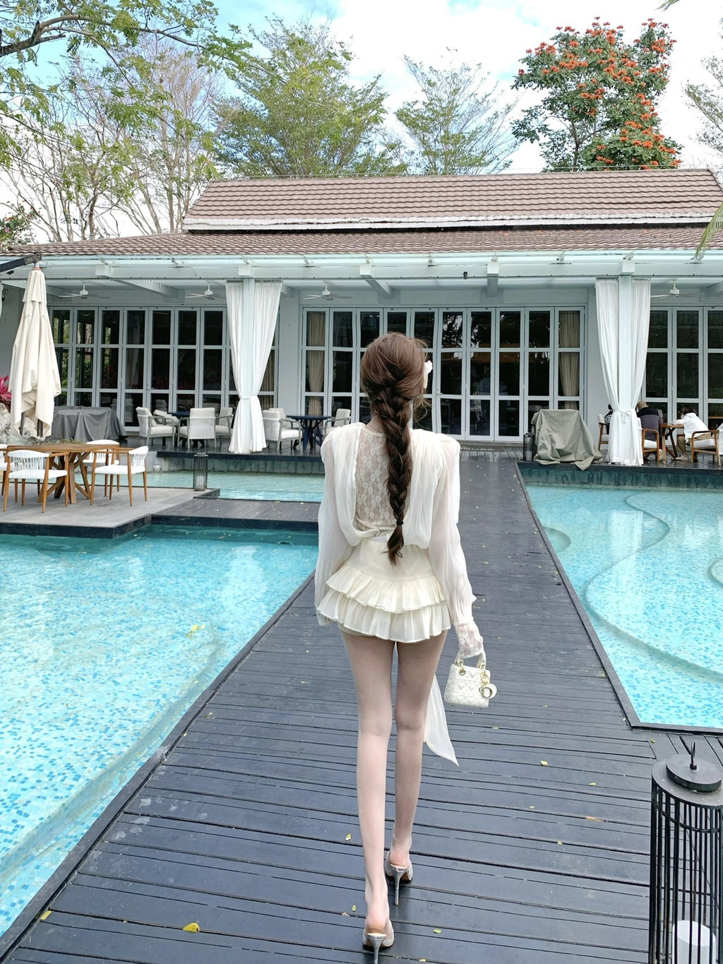 Pearl Lace Chiffon Mini Dress