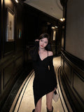 Noir Off-Shoulder Asymmetrical Mini Dress
