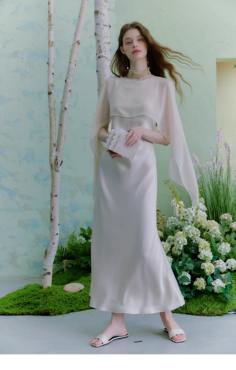 Fluid Drape Cape Maxi Dress