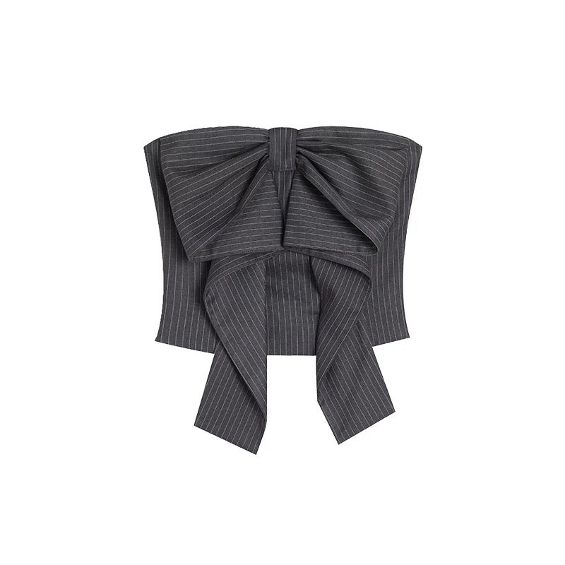Margot Pinstripe Bow Corset Top – Charcoal