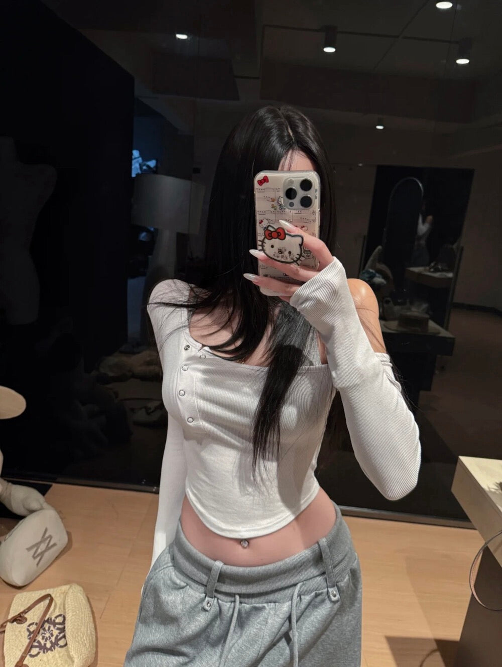 Off-Shoulder Button Detail Top