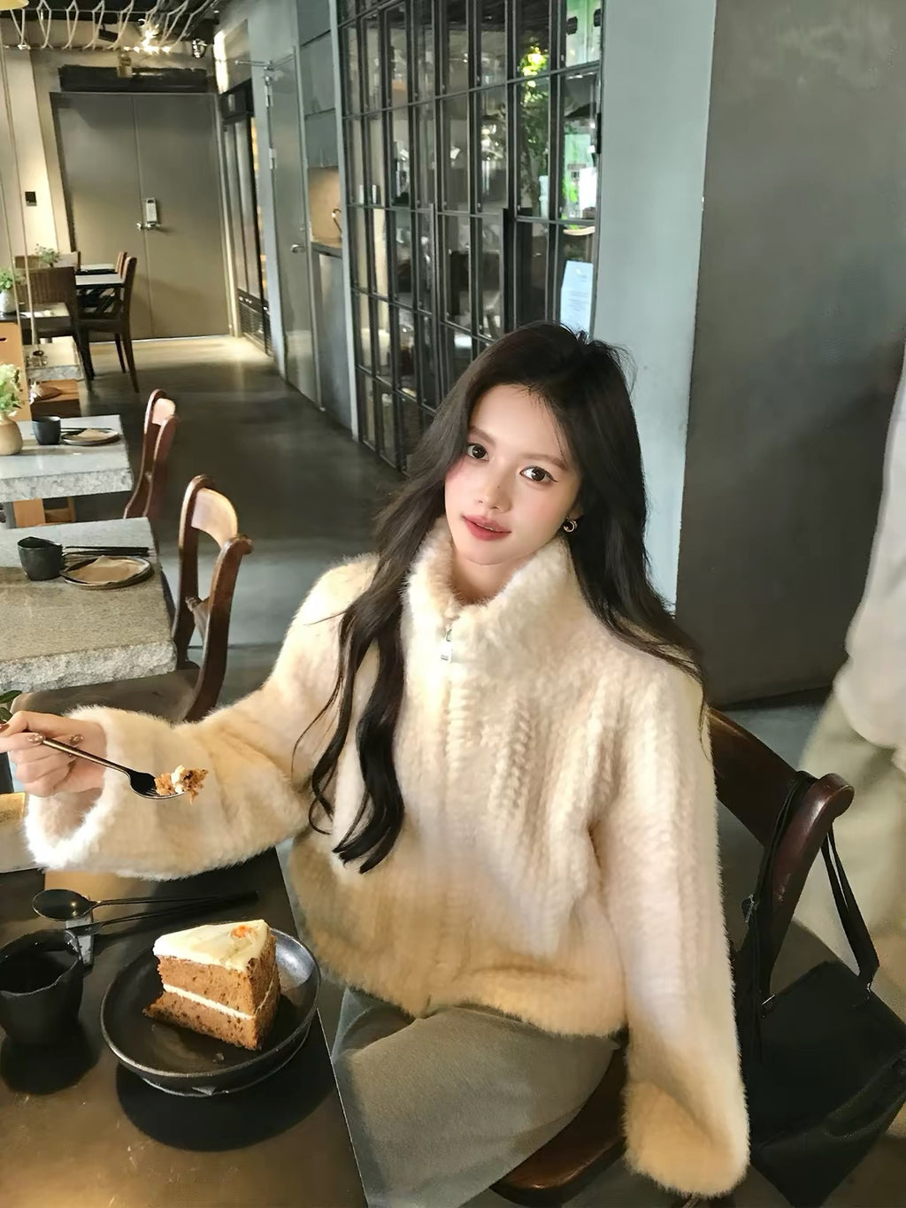 Crème Cloud Faux Fur Zip Jacket