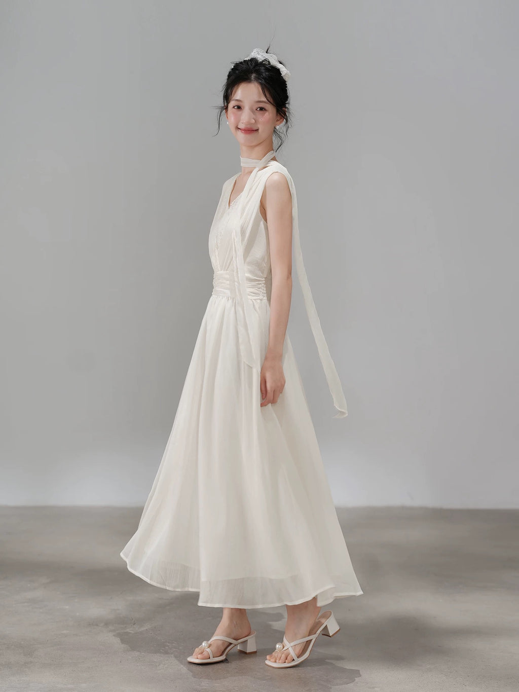 Rosé Lace Chiffon Maxi Dress
