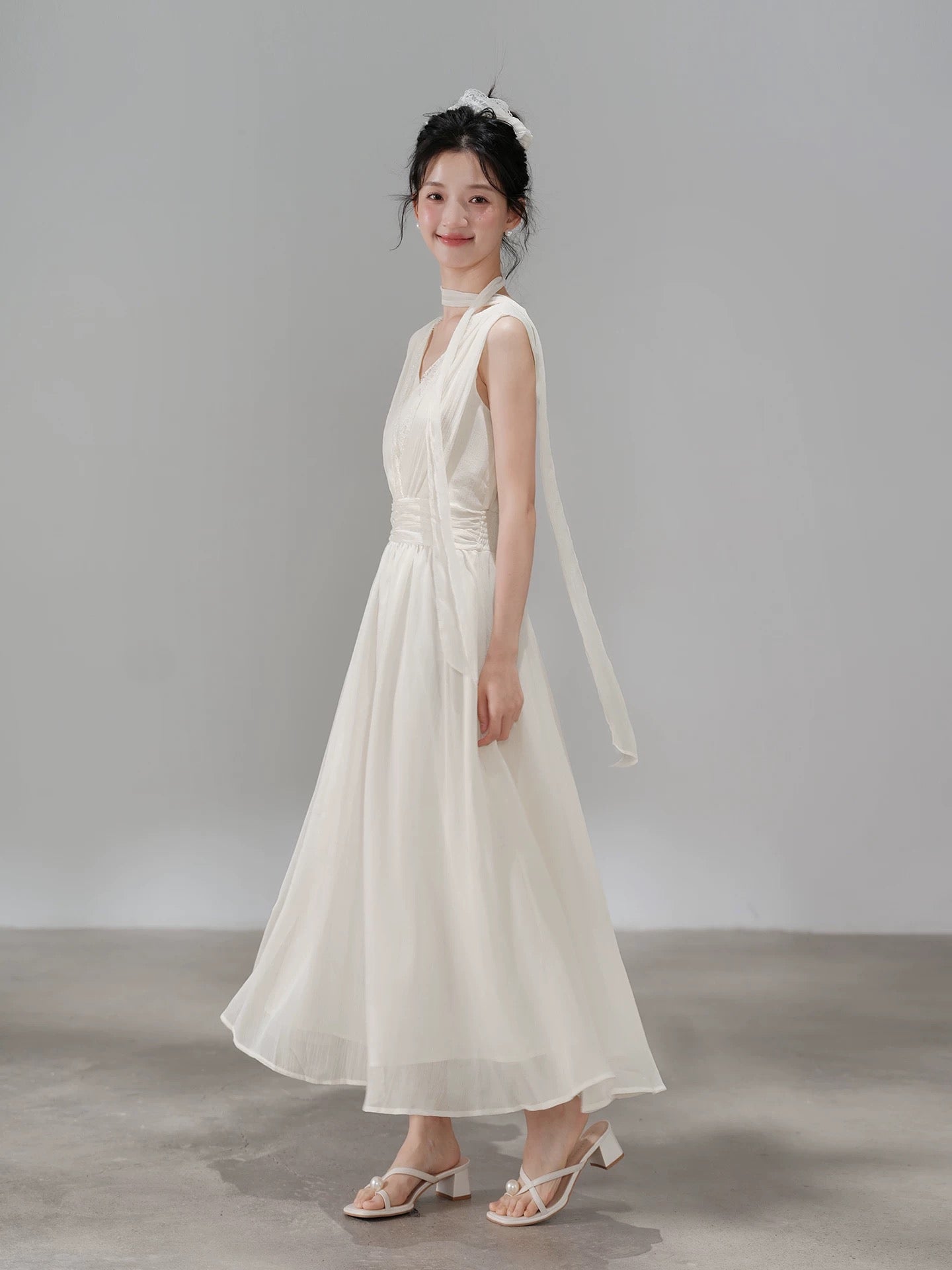 Rosé Lace Chiffon Maxi Dress