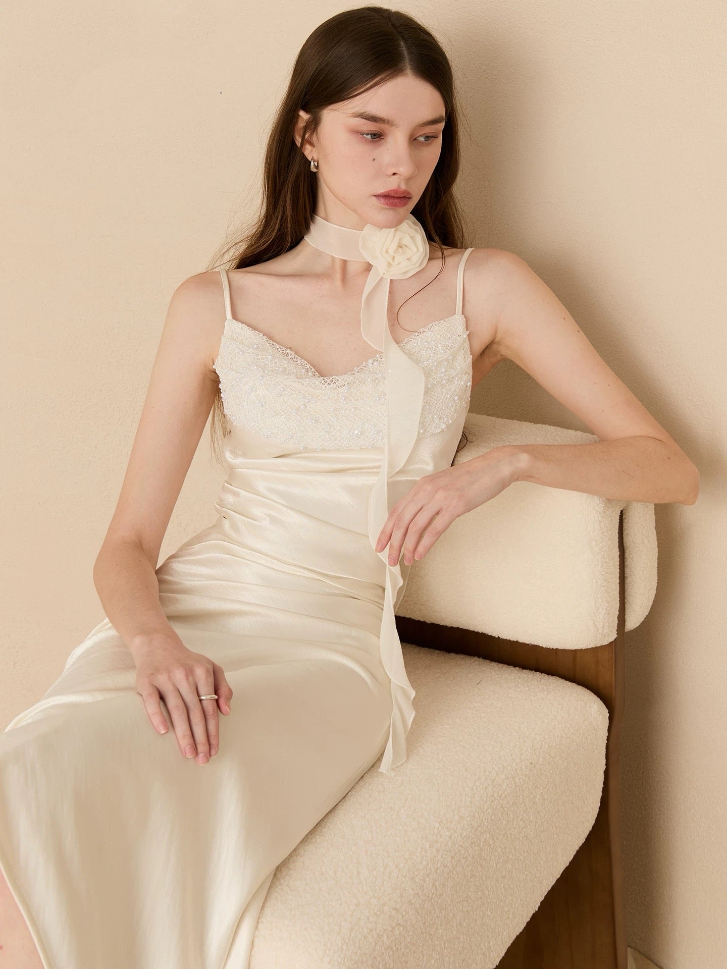 Noir & Ivory Satin Drape Dress