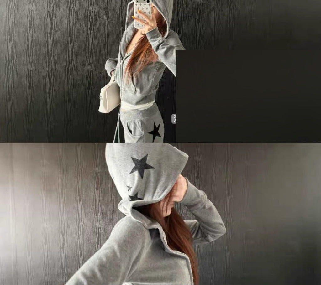 Starlight Velour Zip Hoodie in Heather Grey